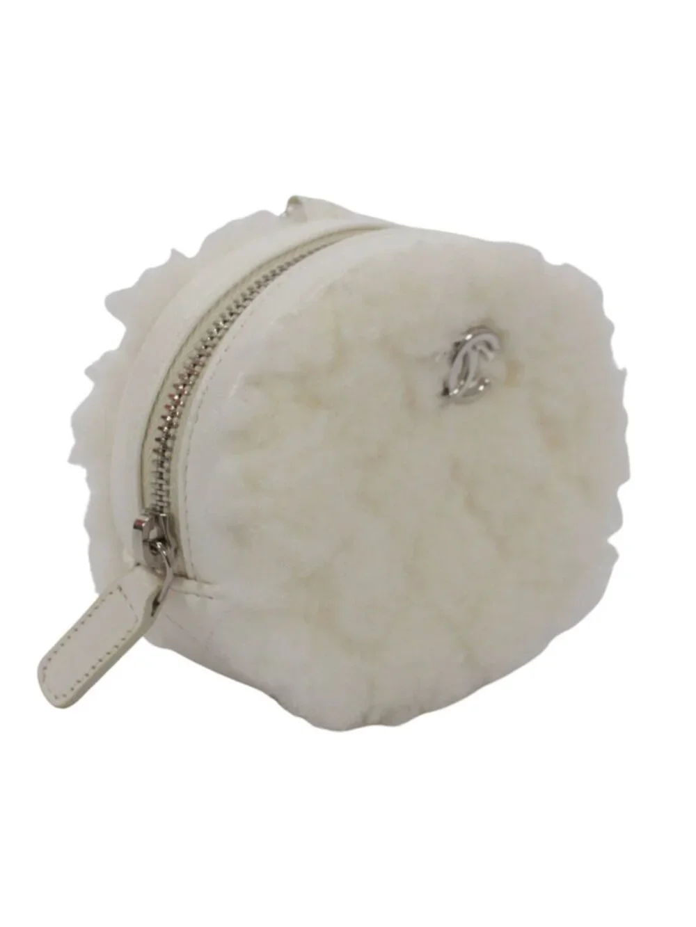 Chanel Coco Neige Ge Chain Pouch Fleece Leather White Shoulder Bag Silver